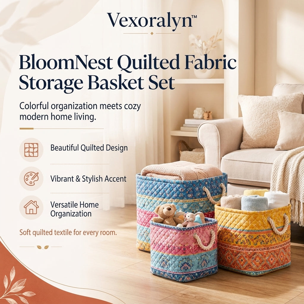 Vexoralyn™ BloomNest Quilted Fabric Storage Basket Set